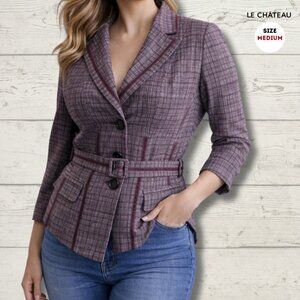 Le Château Checkered Belted Blazer – Brown | Size Medium